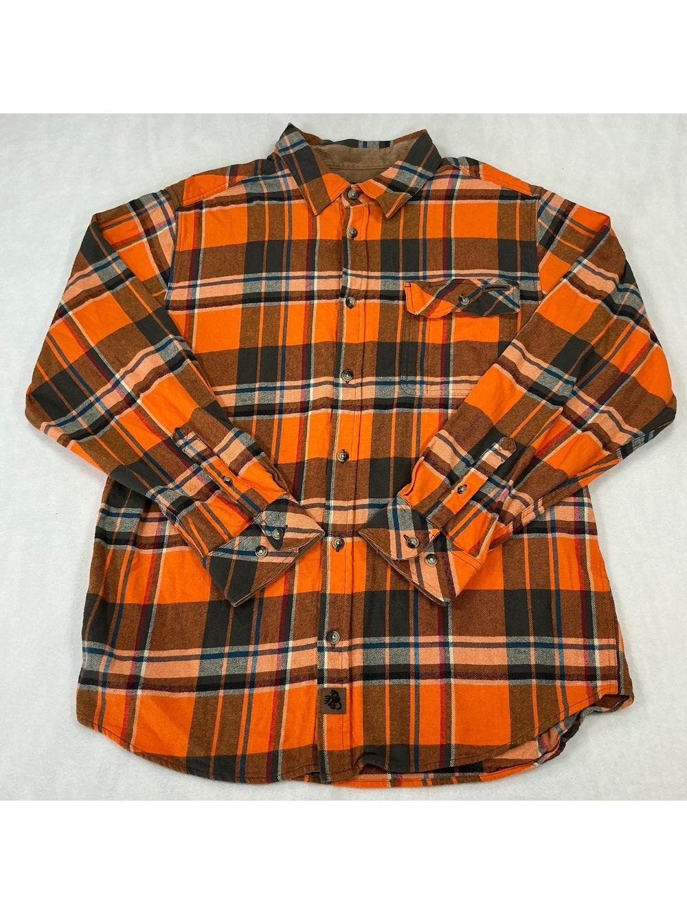 Legendary Whitetails Buck Camp Flannel Shirt Mens Large Orange‎ Plaid Lined